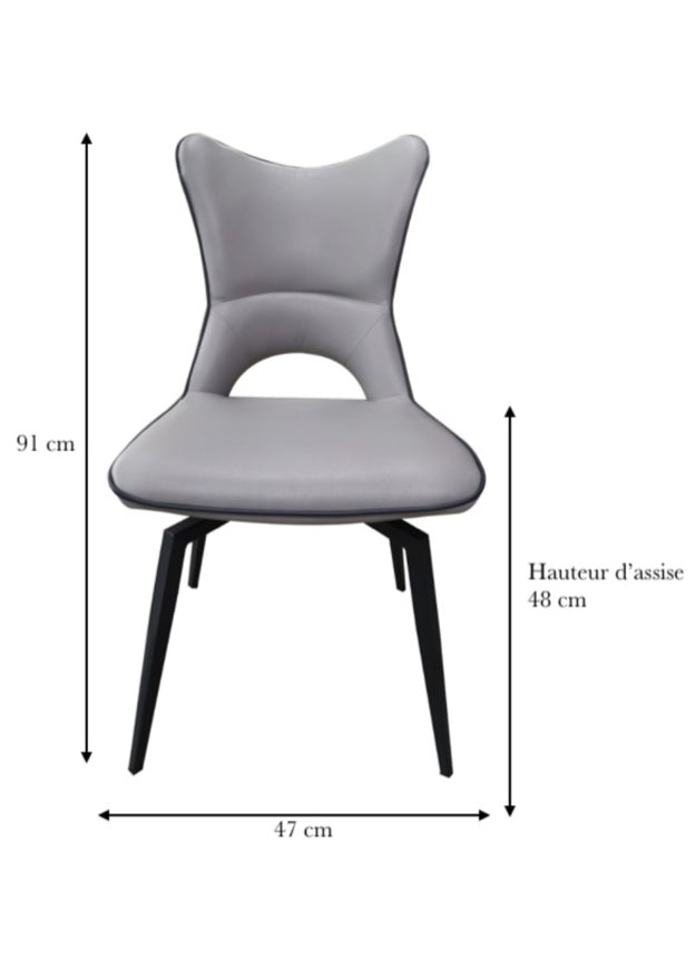 Chaise pivotante design gris clair pieds métal noir - Holga