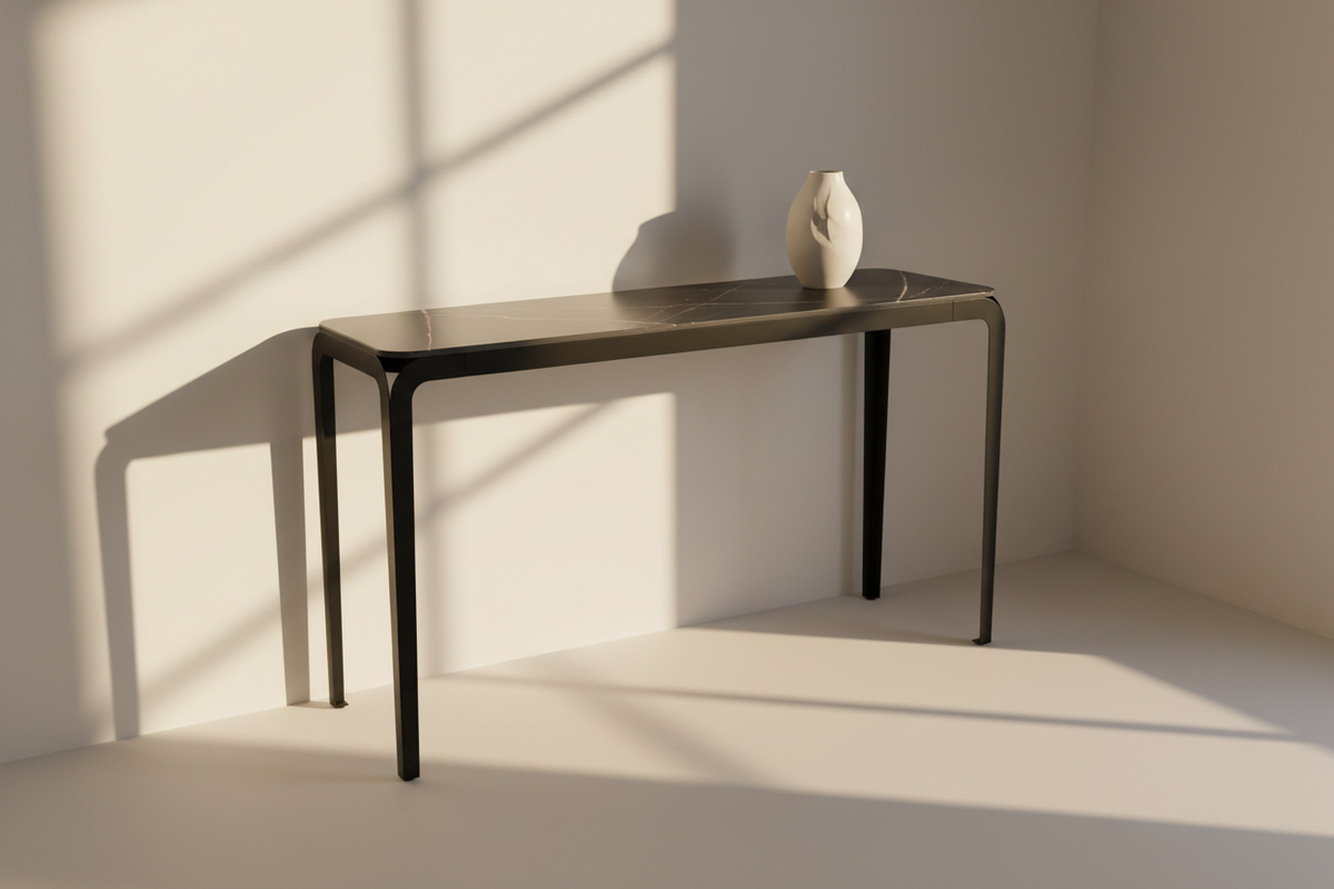 Console d'entrée en céramique marbre design pieds metal - Sumatra akante