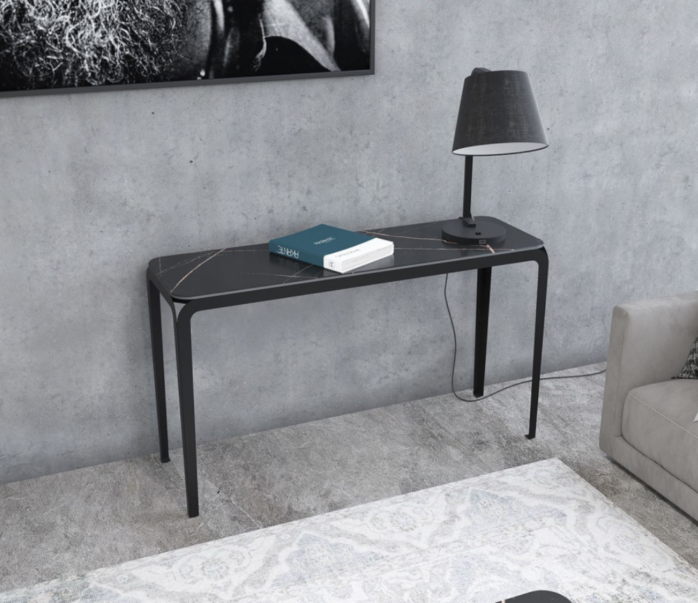 Console d'entrée en céramique marbre design pieds metal - Souffle d'intérieur