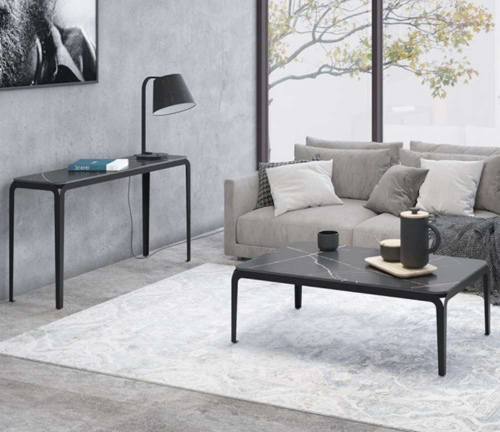 Console d'entrée en céramique marbre design pieds metal - Souffle d'intérieur