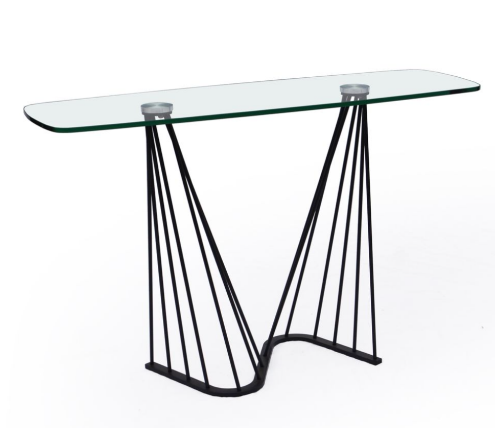 Console d'entrée en verre transparent moderne pieds noir - Alianna