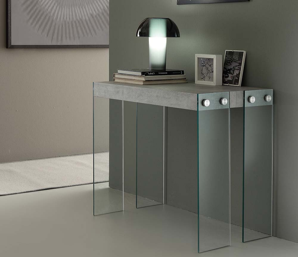 Console table extensible en laque grise design pieds verre - Georgia