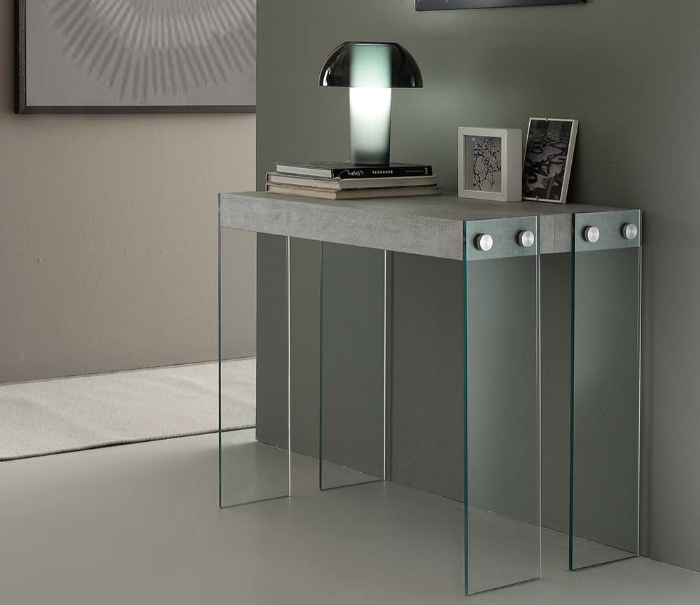 Console table extensible en laque grise design pieds verre - Georgia-Consoles-SOUFFLE D’INTÉRIEUR