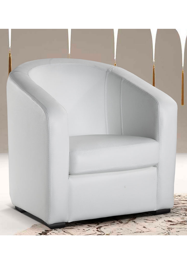 Fauteuil cabriolet crapaud cuir blanc  - Clarisse