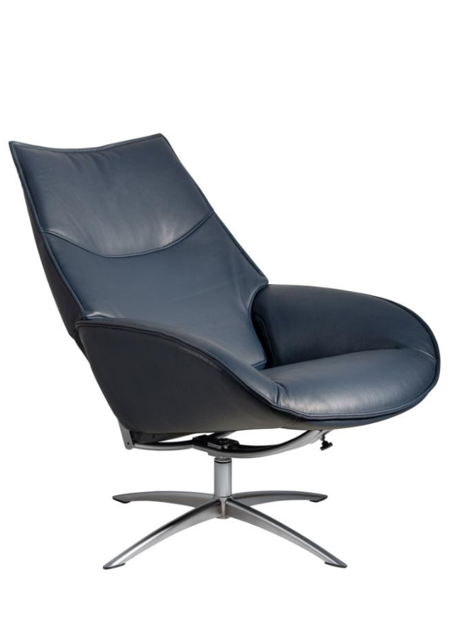 Fauteuil inclinable en cuir bleu moderne + repose pieds - Daly