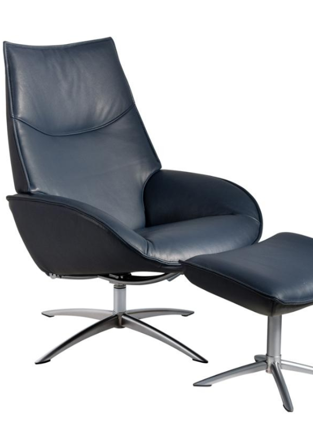 Fauteuil inclinable en cuir bleu moderne + repose pieds - Daly