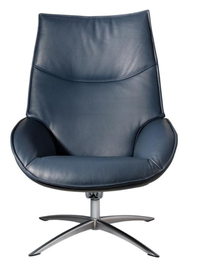 Fauteuil inclinable en cuir bleu moderne + repose pieds - Daly