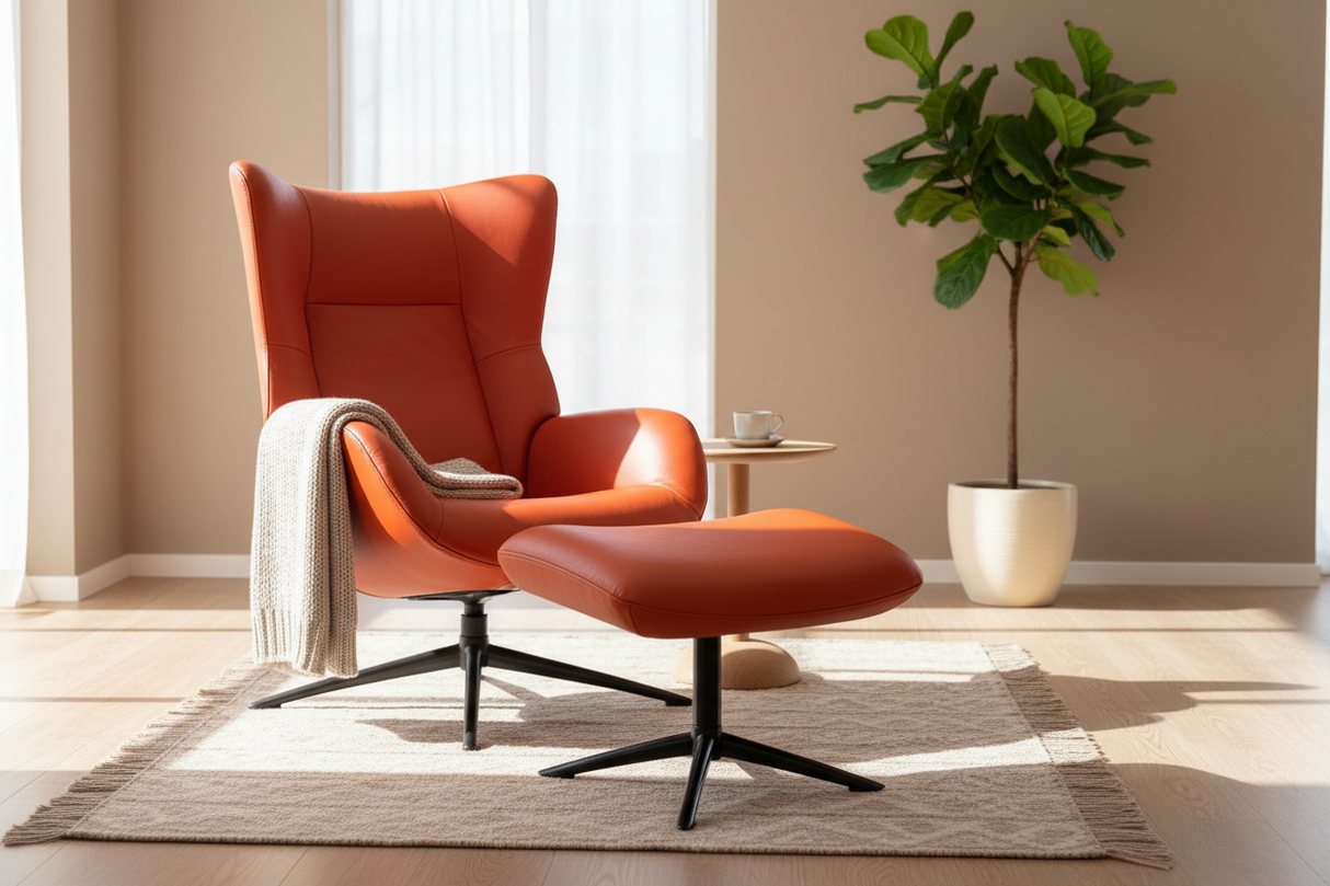 fauteuil relax cuir orange - Souffle d'intérieur - Kebe