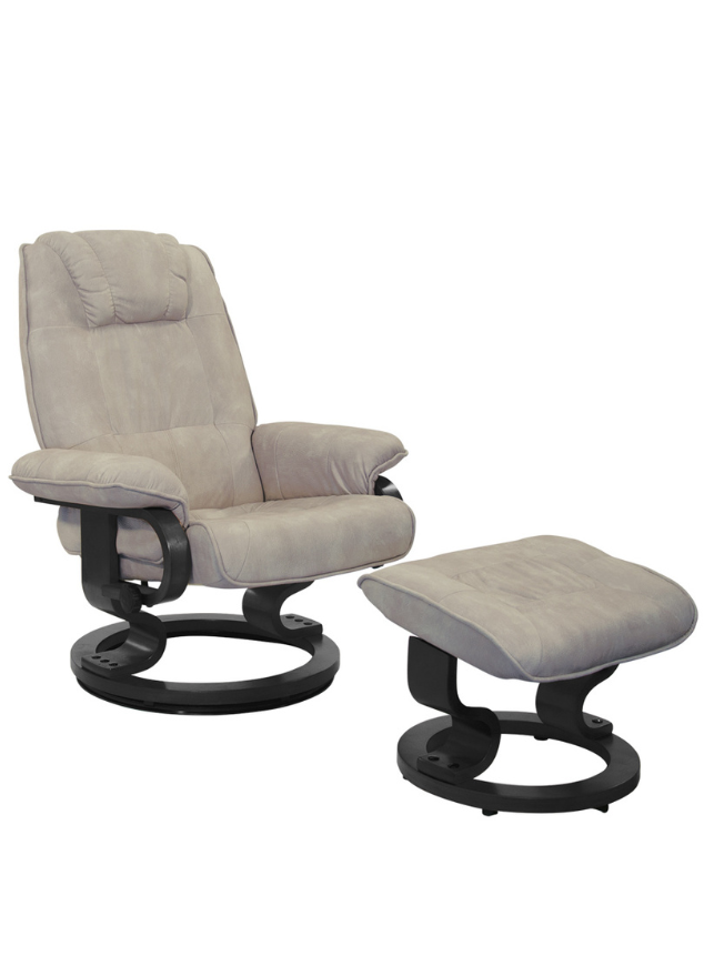 Fauteuil relax inclinable tissu pieds bois + pouf - Excellina