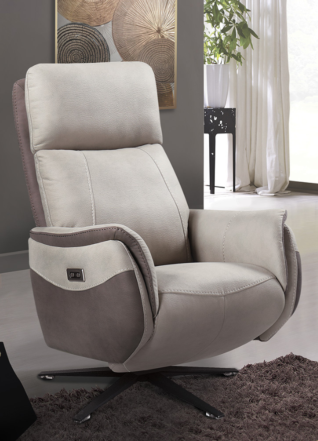 Fauteuil de relaxation électrique tissu taupe design - Creed