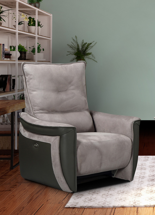Fauteuil relaxation électrique design tissu gris - SOUFFLE D'intérieur