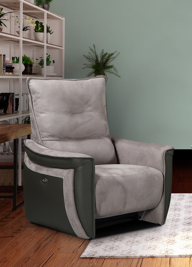 Fauteuil relaxation électrique tissu gris et taupe - Appoline