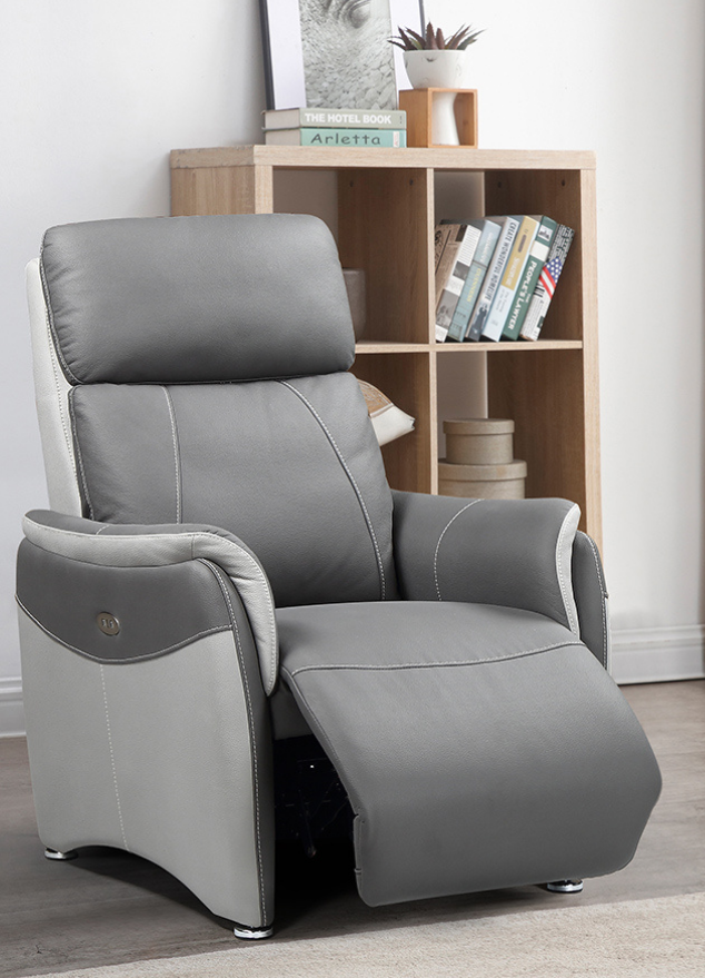 Fauteuil relaxation électrique tissu effet cuir gris - Calvin