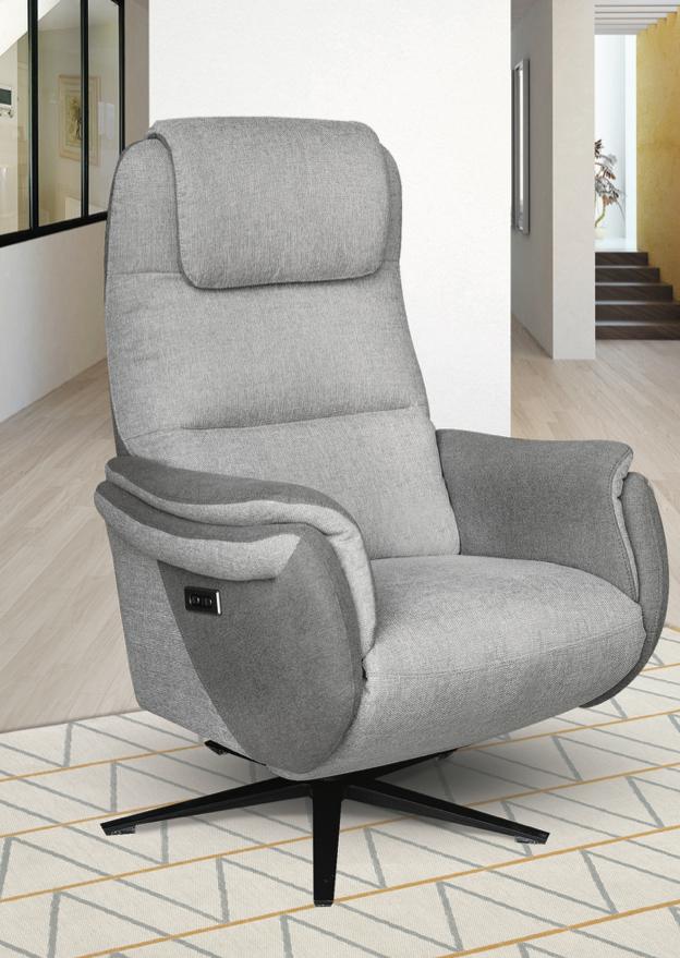Fauteuil électrique relaxation tissu gris pieds métal design - Souffle d'intérieur