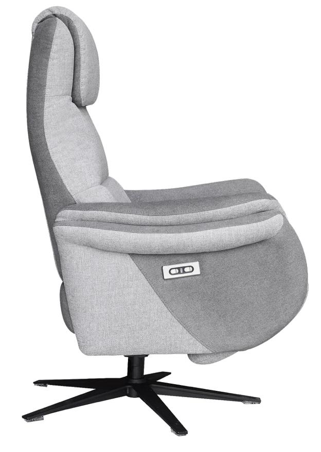 Fauteuil électrique relaxation tissu gris pieds métal design vue de coté - Souffle d'intérieur