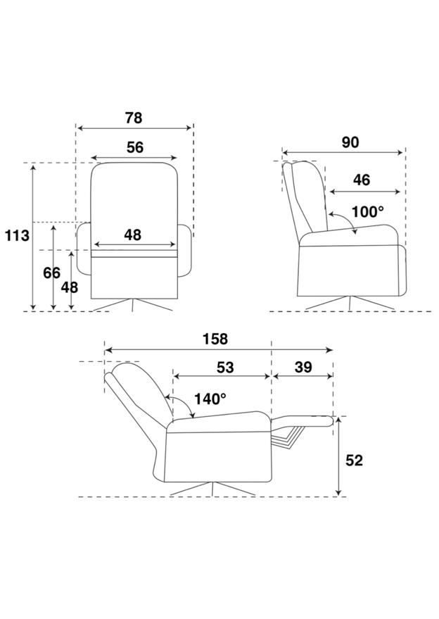 Fauteuil électrique relaxation tissu gris pieds métal design avec dessin des dimensions - Souffle d'intérieur