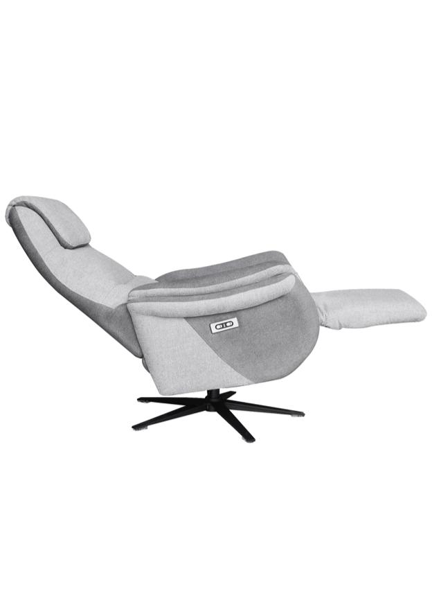 Fauteuil électrique relaxation tissu gris pieds métal design ouvert - Souffle d'intérieur