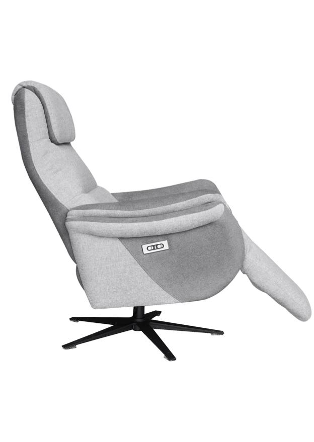 Fauteuil électrique relaxation tissu gris pieds métal design ouverture - Souffle d'intérieur