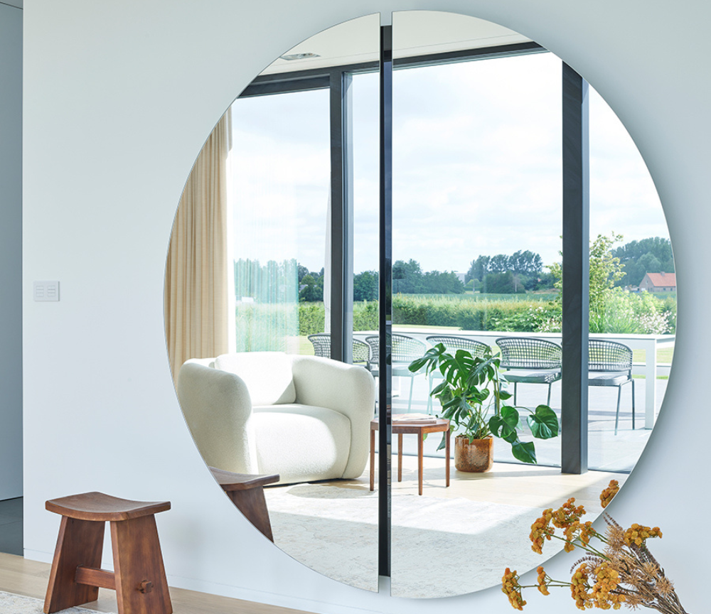 Grand miroir rond noir mural moderne 200cm - Lunalla