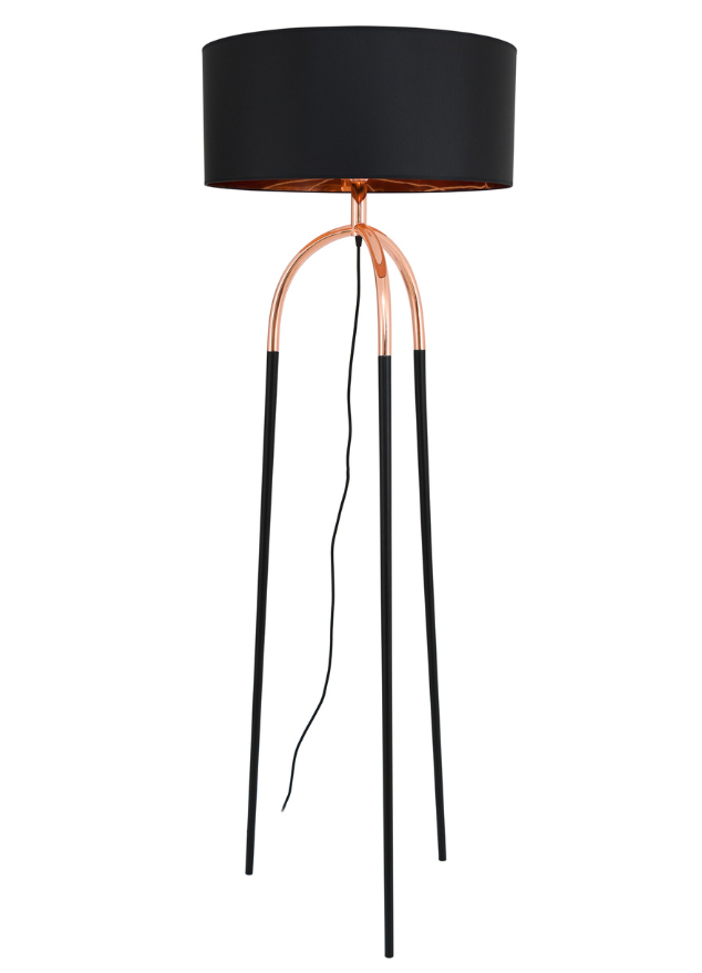 Lampadaire design noir et laiton et abat jour noir - Donga