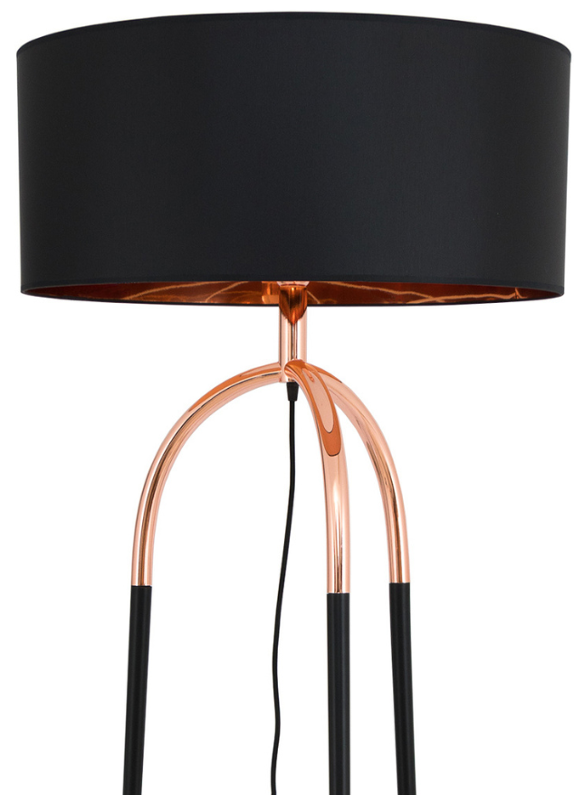 Lampadaire design noir et laiton et abat jour noir - Donga