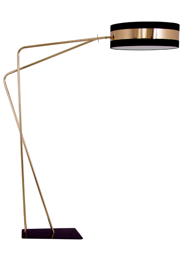 lampadaire design flamluce avec abat jour noir et structure en laiton - Souffle d'intérieur