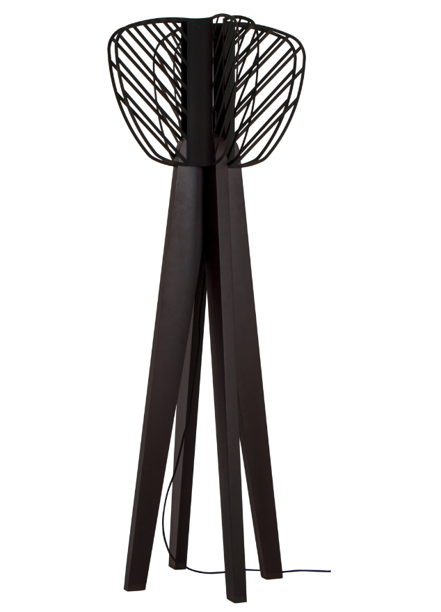 Lampadaire design italien noir métal et bois - Heliona