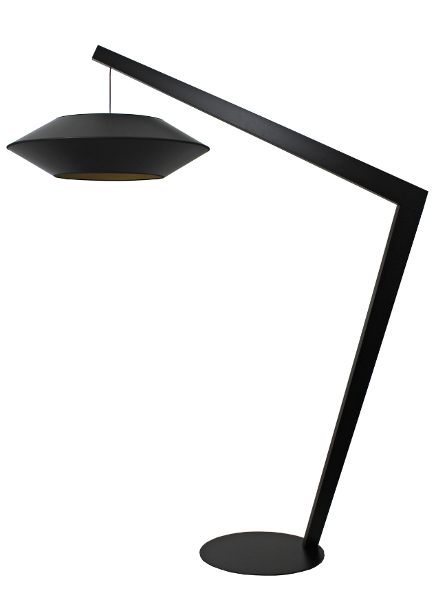 Lampadaire design bois noir et abat jour noir - Ovnita