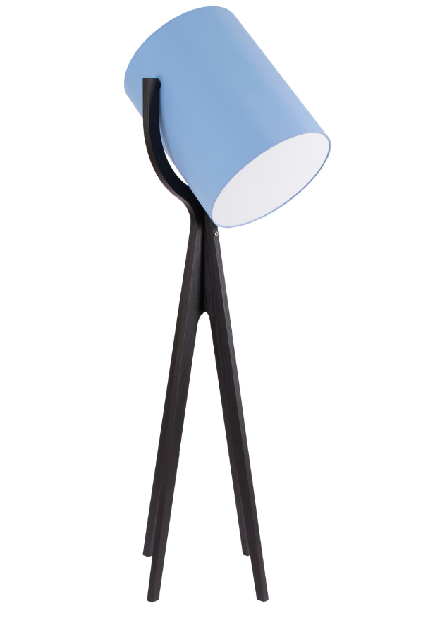 Lampadaire design bois noir et abat jour bleu  - Shootinga