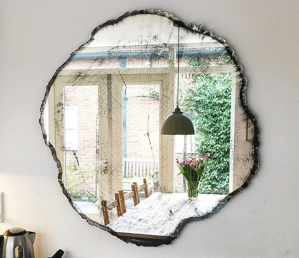 Miroir mural design effet tronc d'arbre coupé noir L 101cm ou L 80cm - Anita