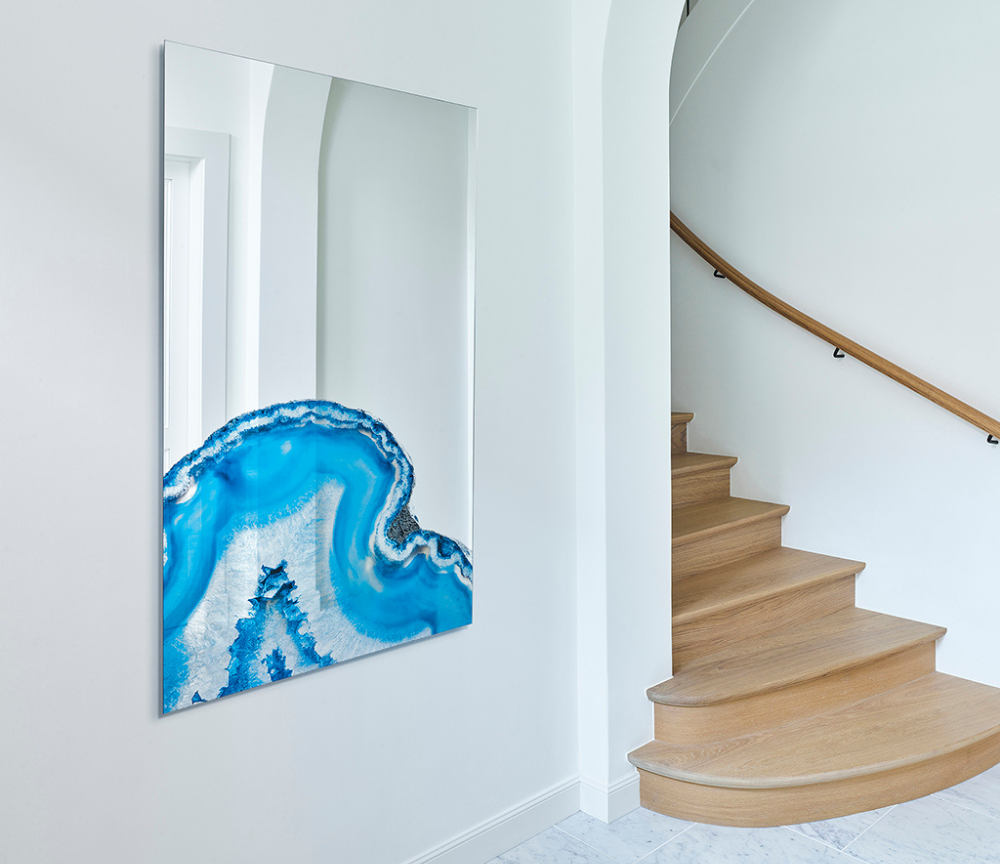 Miroir mural design rectangulaire avec des roches sphériques et des cristaux - Souffle d'intérieur