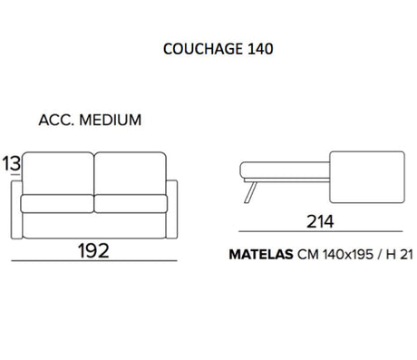 Canapé rapido convertible 140 avec matelas 21cm en tissu gris - Souffle d'intérieur
