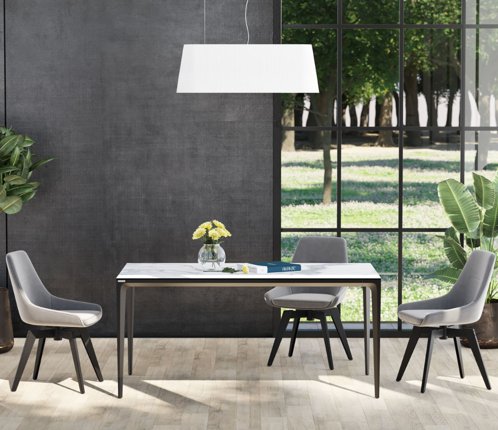 table de salle a manger fixe céramique marbre blanc mat rectangulaire - Souffle d'intérieur