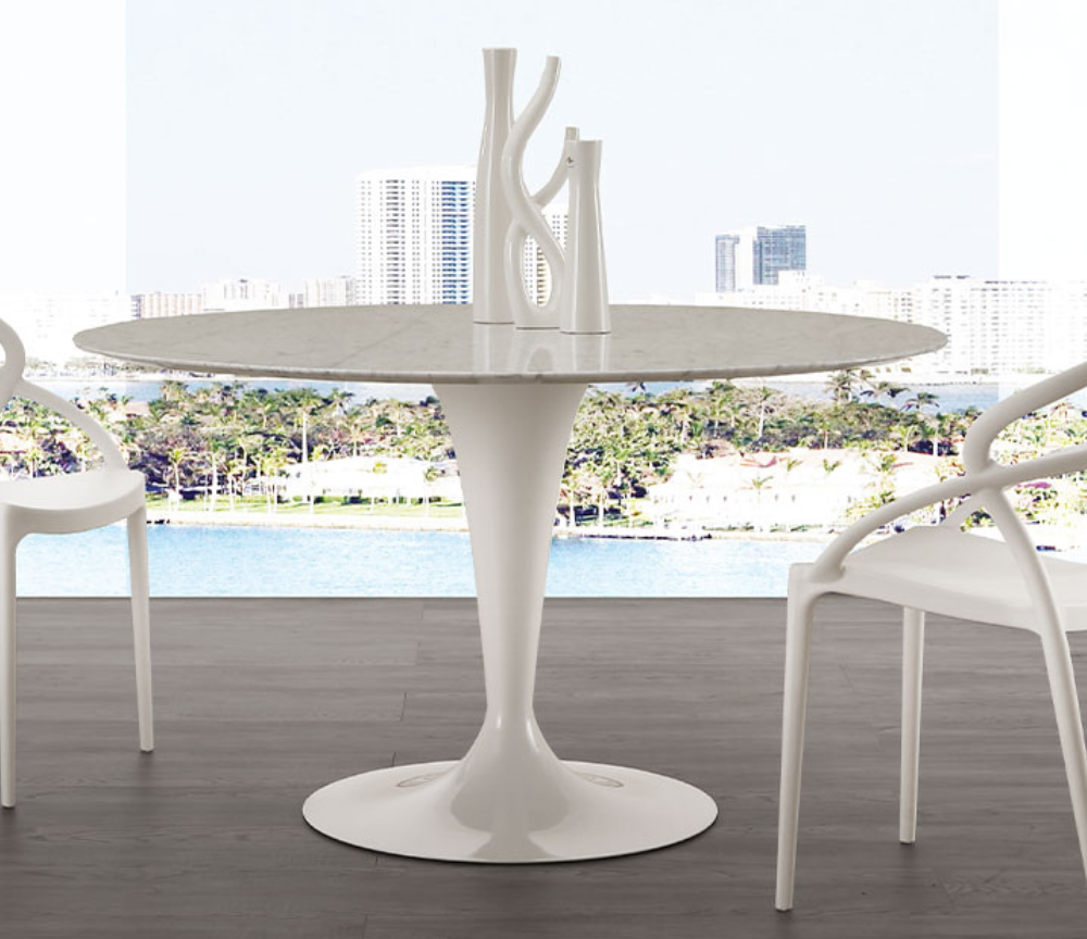 Table ronde a manger marbre blanc pied central 120 cm - Gweny
