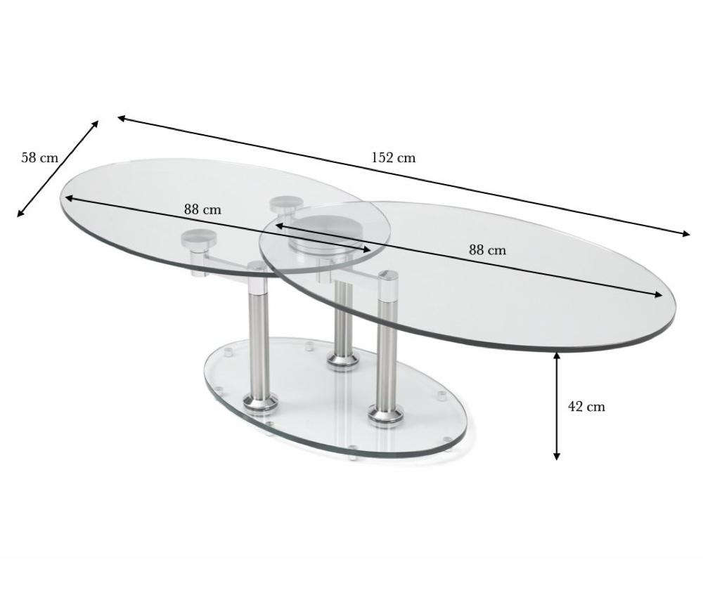 Table basse en verre transparent design ovale pivotante - Daniela