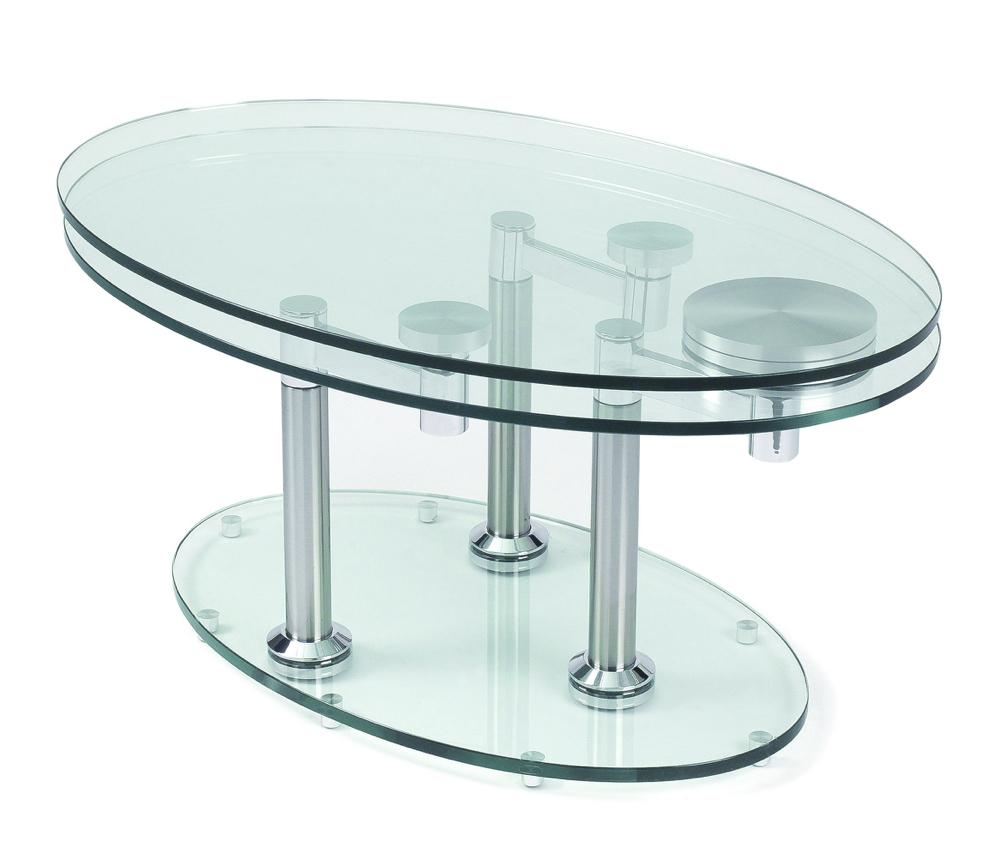 Table basse en verre transparent design ovale pivotante - Daniela