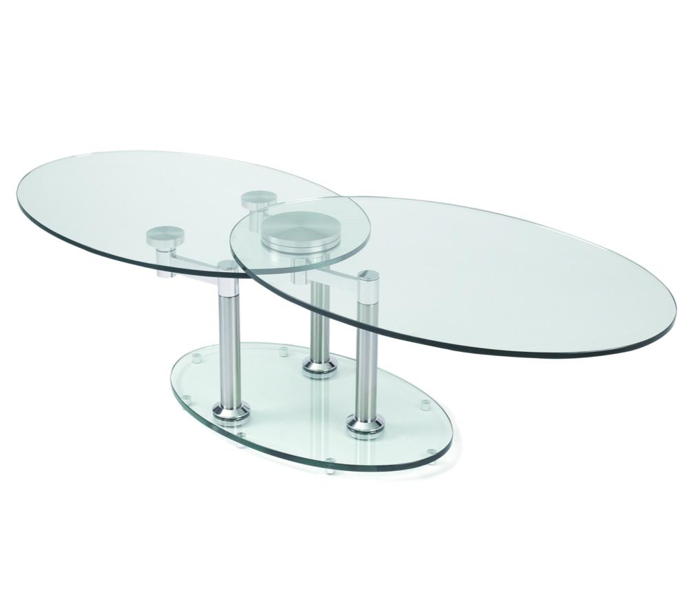 Table basse en verre transparent design ovale pivotante - Daniela
