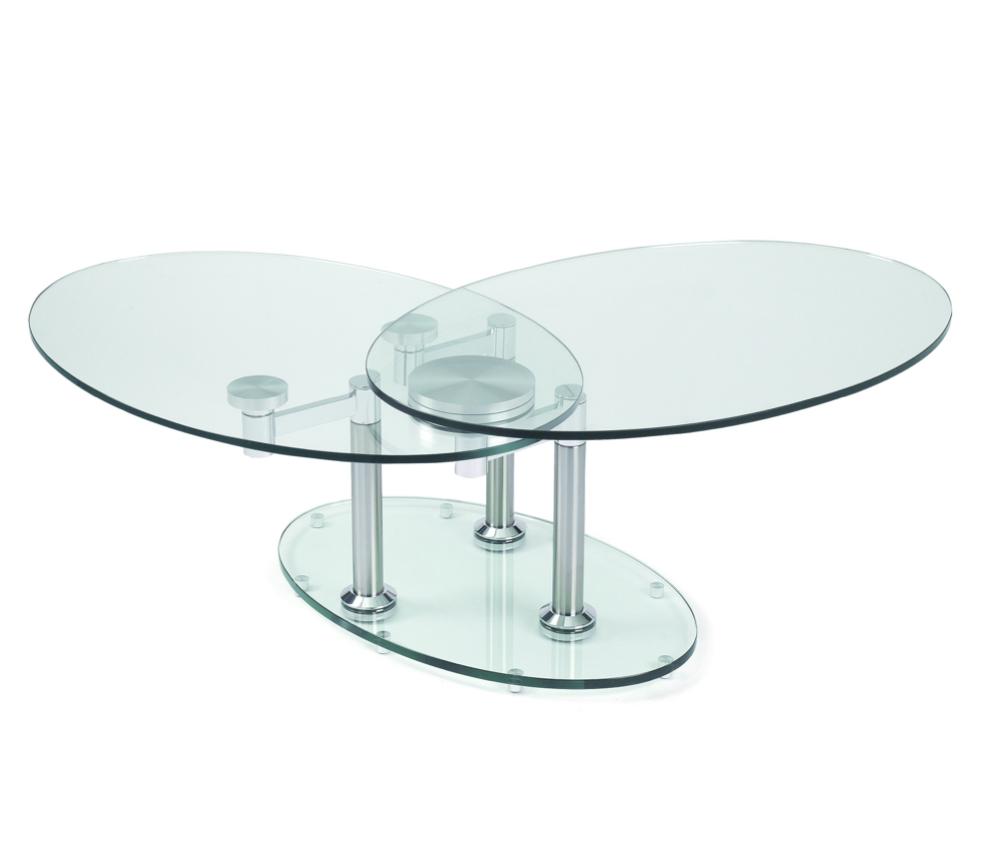 Table basse en verre transparent design ovale pivotante - Daniela