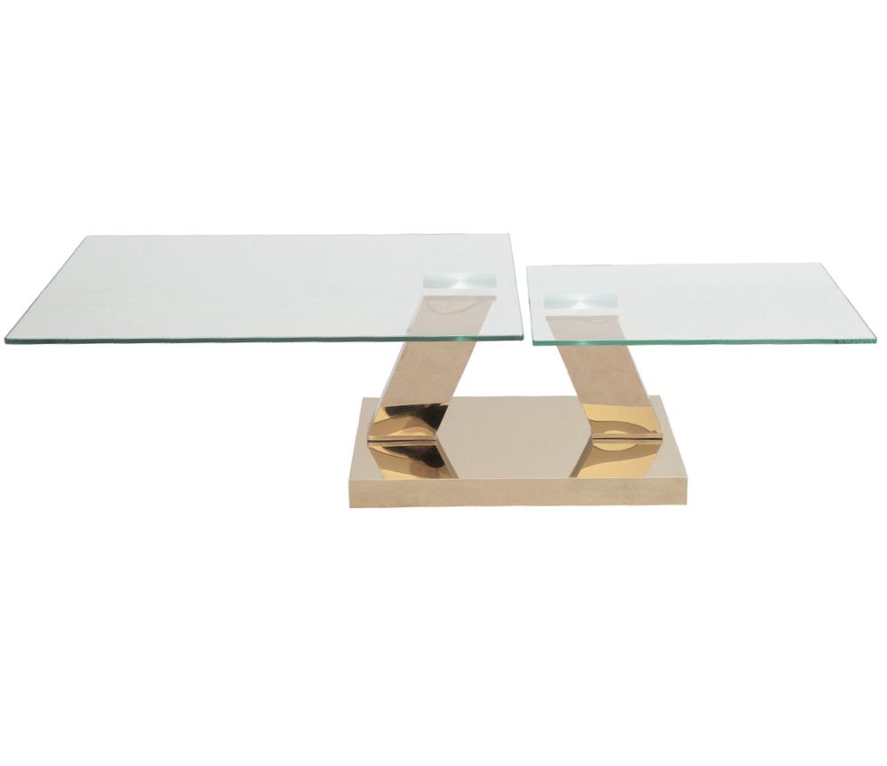 Table basse verre moderne pivotante pied doré - Souffle d'intérieur