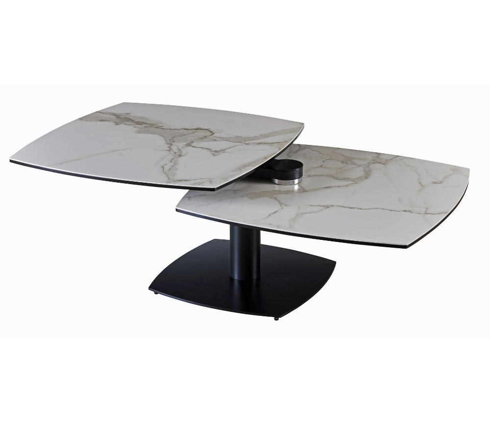 Table basse céramique marbre blanc pivotante 75x75cm  - Theresa