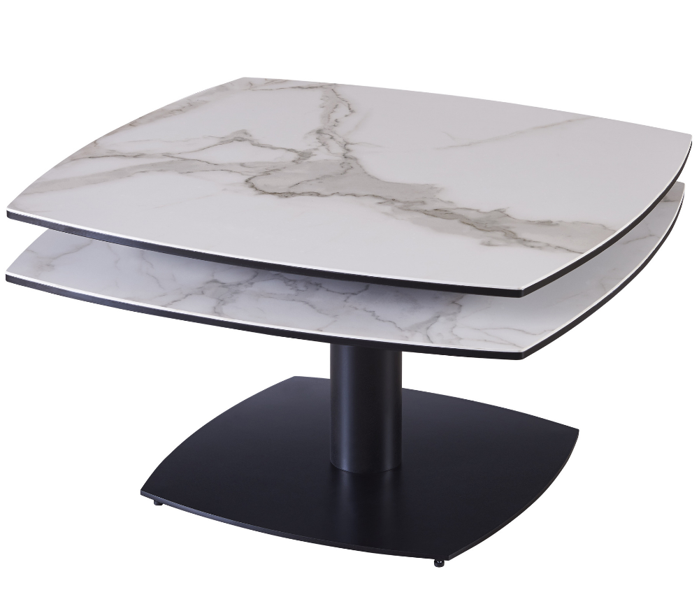 Table basse céramique marbre blanc pivotante 75x75cm  - Theresa