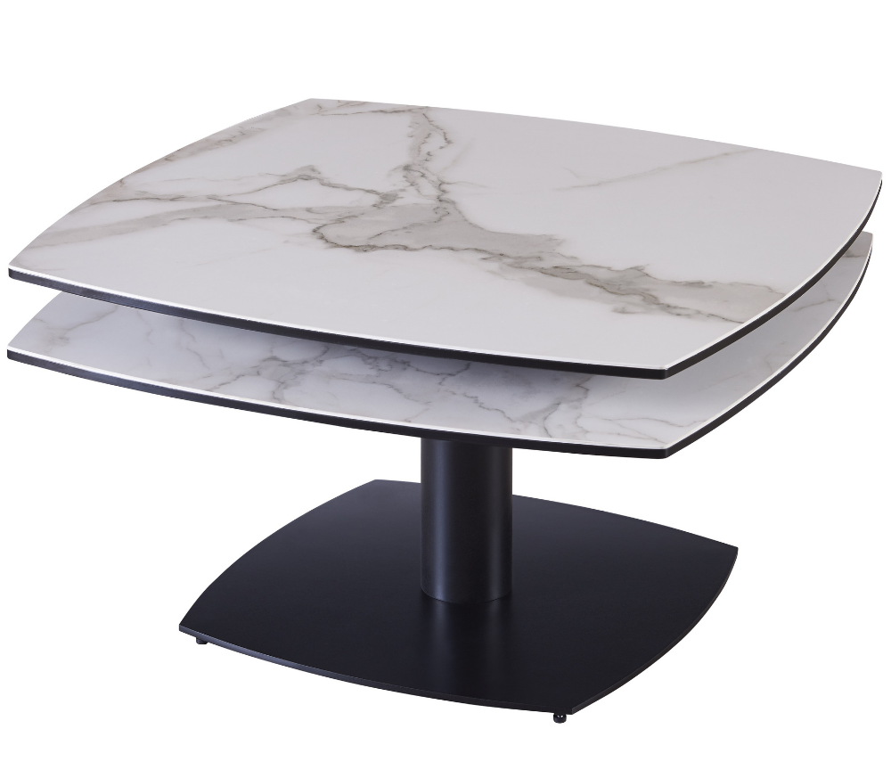 Table basse Theresa – céramique effet marbre blanc – vue 3/4 – fermée