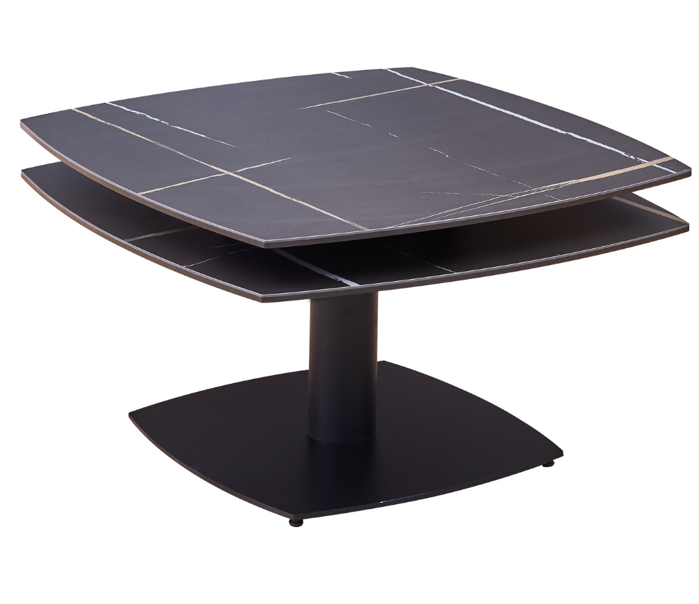 Table basse Theresa – céramique effet marbre noir – vue 3/4 – fermée