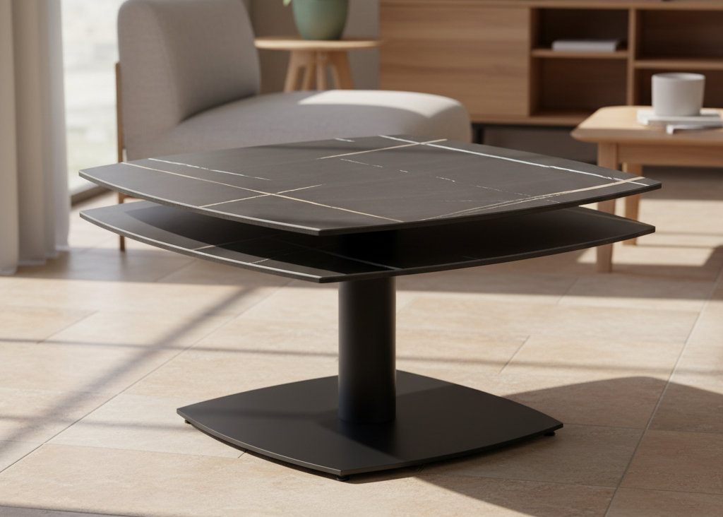 Table basse Theresa – céramique effet marbre noir – vue 3/4 – fermée