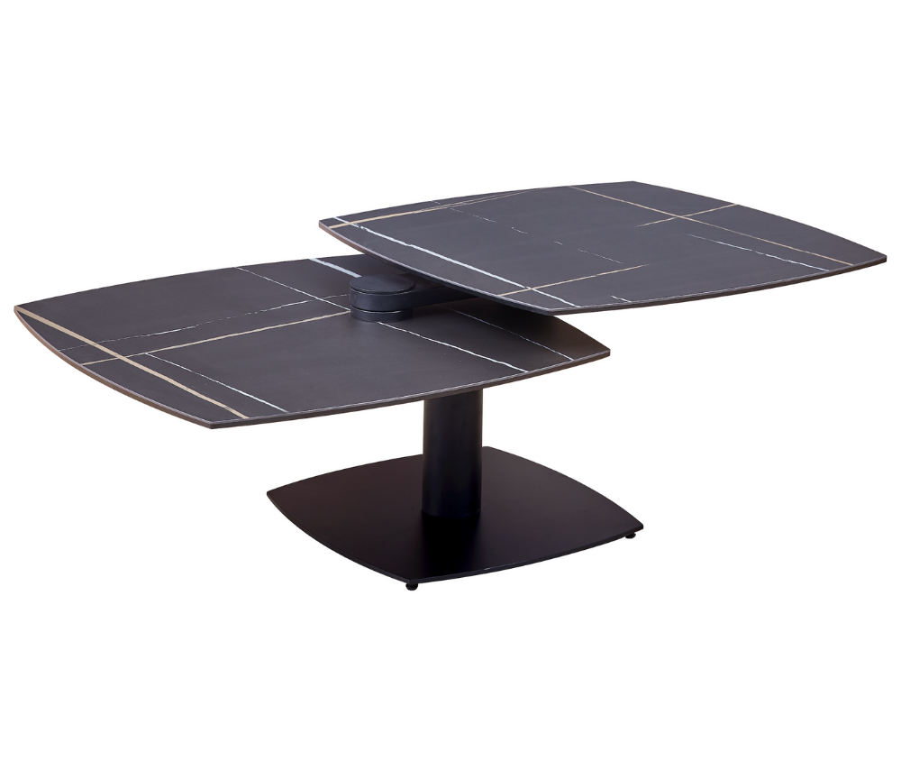 Table basse Theresa – céramique effet marbre noir – vue 3/4 – ouverte