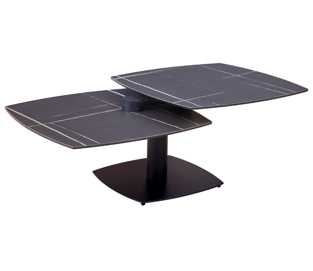 Table basse céramique grise design pivotante pieds métal 75x75cm (130cm ouverte)- Theresa