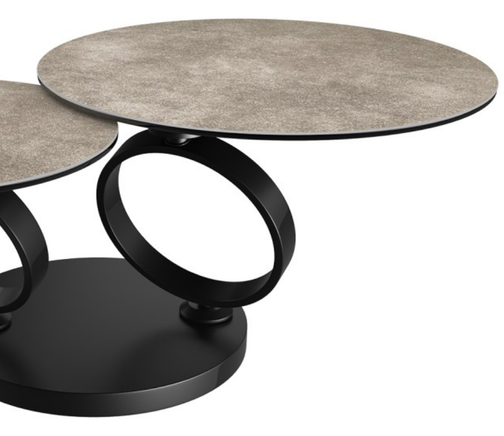 Table basse céramique pivotante ronde taupe design - Rosy