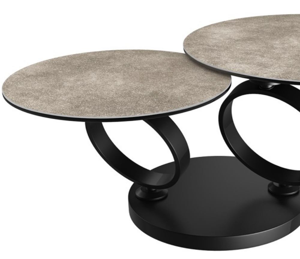 Table basse céramique pivotante ronde taupe design - Rosy
