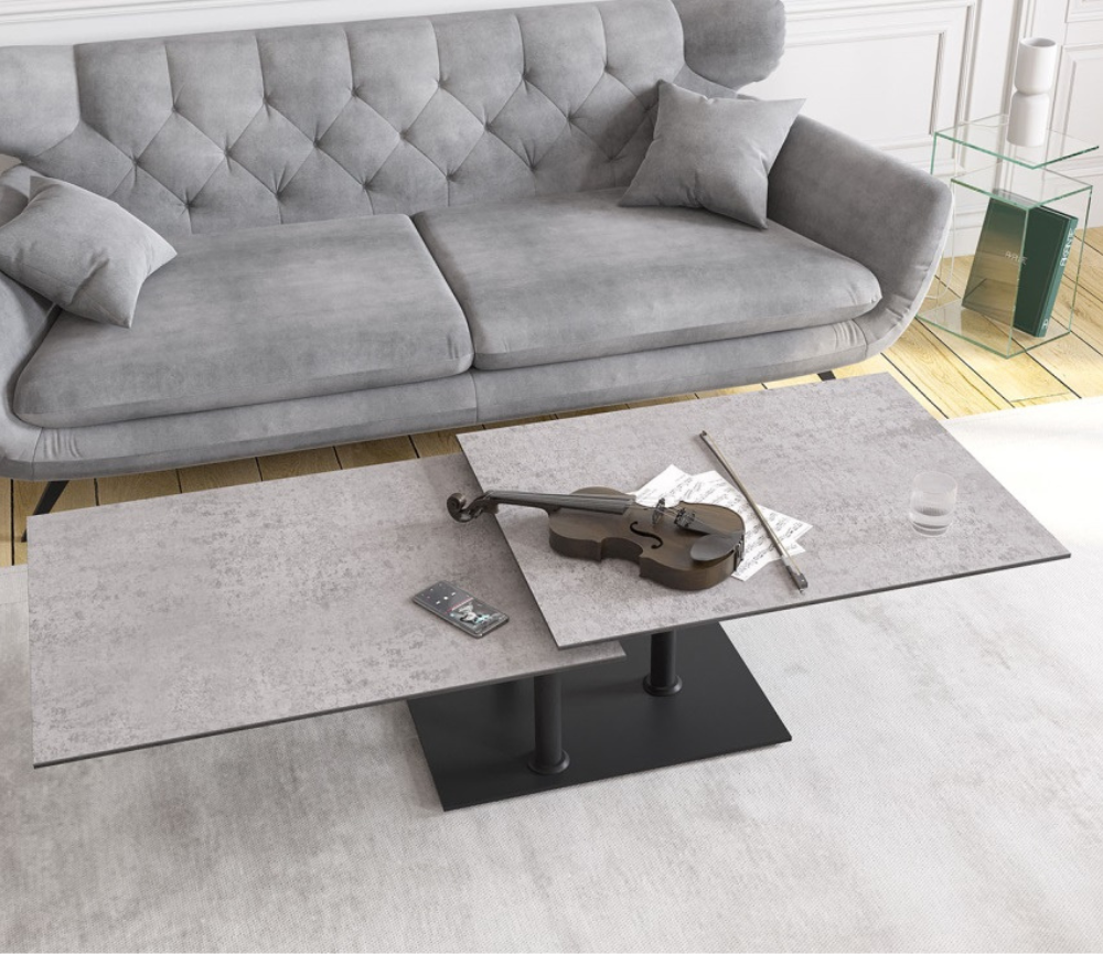 table de salon basse céramique pivotante silver moderne - Souffle d'intérieur