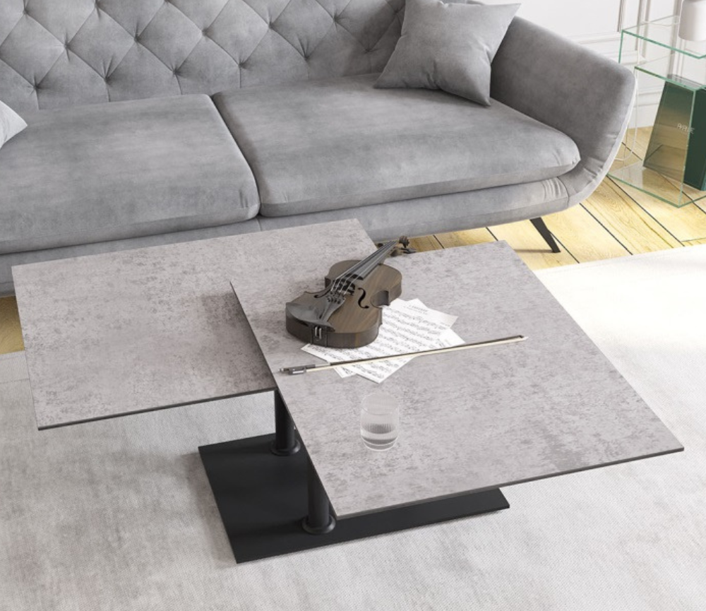 table de salon basse céramique pivotante silver moderne - Souffle d'intérieur